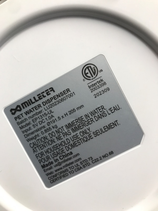 Photo 1 of ***DOES NOT POWER ON PARTS ONLY*** Milleter Cat Water Fountain with Pump, 2 L/68 oz Ultra Quiet Pet Water Fountain for Cats and Dogs, Automatic Dog Water Dispenser with 4 Layer Filter, BPA-Free Cat Water Bowl for Drinking