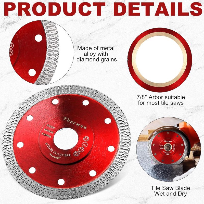 Photo 1 of **MISSING BLADES ONLY 9 INCLUDED**Therwen 12 Pcs Diamond Saw Blades 4.5 Inch Tile Blades Thin Tile Blade Bulk Diamond Cutting Blades for Angle Grinder Porcelain Ceramic Tile Granite Marbles(Red)
