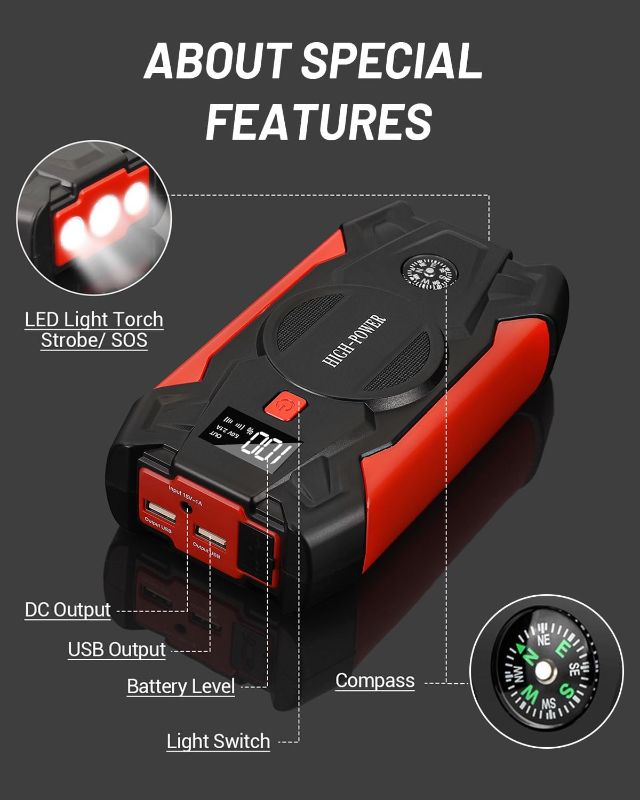 Photo 4 of (READ FULL POST) Car Jump Starter, 3000A Portable Car Battery Charger for Up to 8.5L Gas & 8.0L Diesel Engines, 12V Car Jump Box with 4 Modes Flashlight, Power Bank Function, Smart Jumper Cables