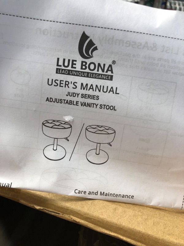 Photo 3 of (MINOR DAMAGE/ SEE NOTES) 
LUE BONA Adjustable Vanity Stool, 360°Swivel Vanity Chair Stool for Makeup Room, Grey Stool Chair for Vanity, Small Faux Leather Vanity Stool for Bathroom, Living Room