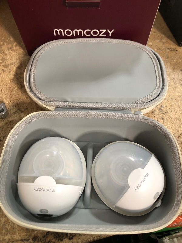 Photo 2 of *****USED , MILK MARKS *** Momcozy Breast Pump Hands Free M5, Wearable Breast Pump of Baby Mouth Double-Sealed Flange with 3 Modes & 9 Levels, Electric Breast Pump Portable - 24mm, 2 Pack Quill Gray 2 Count Quill Gray