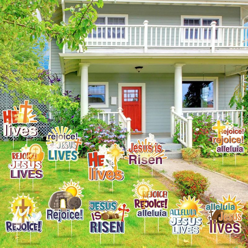 Photo 1 of 12 Pcs Easter Yard Stakes Decorations Easter Religious Yard Stakes Easter Yard Lawn Garden Decoration for Easter Egg Hunt Game Easter Party Supplies Props(Jesus)
