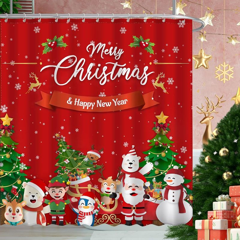 Photo 1 of 
JWXCBIM Merry Christmas and Happy New Year Red Shower Curtain, Santa Claus Snowman Reindeer Home Bathroom Bathtub Decor, Polyester Cotton Fabric Waterproof...52X84  (SIMILAR