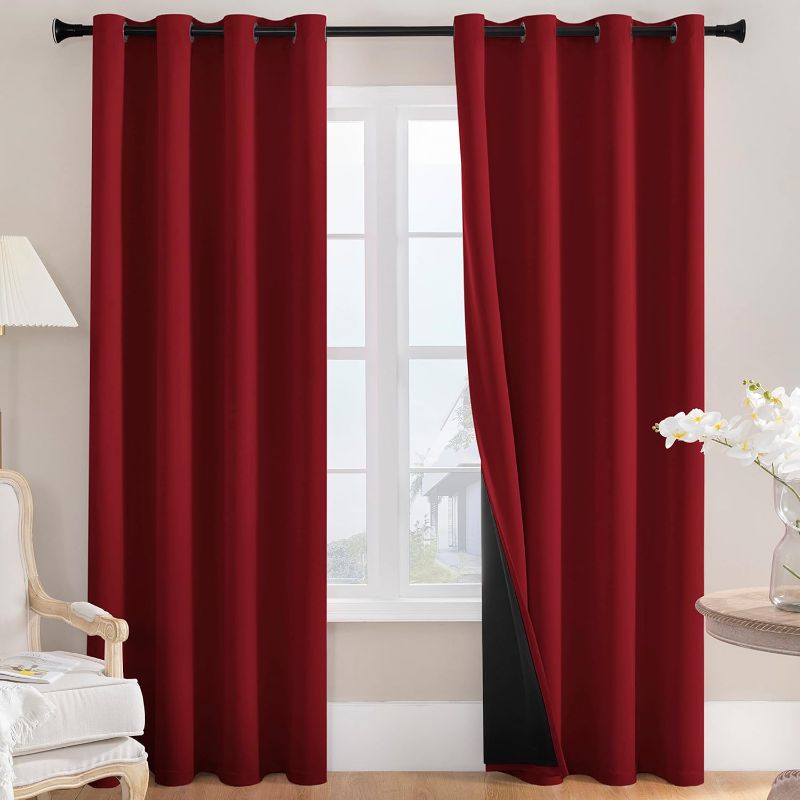 Photo 1 of 
Rutterllow Double Layer with Black Liner Totally Darkness Blackout Curtain 95 Inch Length 2 Panels - Heat Blocking Thickness Window Treatment Drapes,