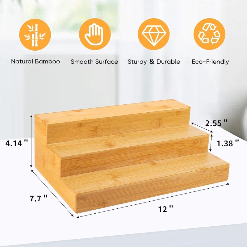 Photo 1 of (SINGLE) MillTu Bamboo Spice Rack Organizer for Cabinet 3 Tier Countertop Step Spice Shelf for Kitchen Storage and Organizer 