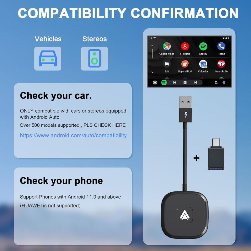 Photo 1 of 
Android Auto Wireless Adapter,Wireless Android Auto Car Adapter/Dongle Plug and Play for Factory Wired Android Auto in All Cars - Low Latency and Easy to...