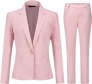 Photo 1 of  Women's 2 Piece Office Work Suit Set One Button Blazer and Pants (Pink)