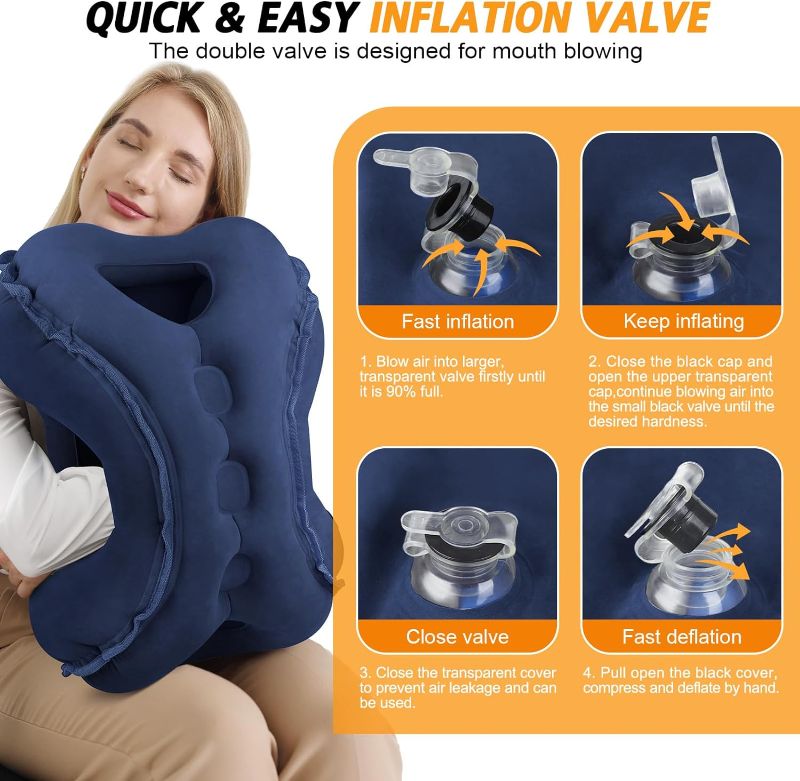 Photo 4 of (READ FULL POST) Inflatable Travel Pillow,Multifunction Travel Neck Pillow for Airplane to Avoid Neck and Shoulder Pain,Support Head,Neck,Used for Sleeping Rest, Airplane and Home Use,with Eye Mask, Earplugs,Blue