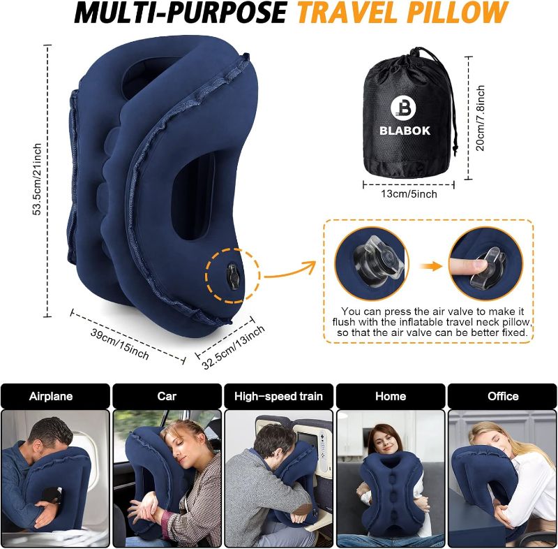 Photo 5 of (READ FULL POST) Inflatable Travel Pillow,Multifunction Travel Neck Pillow for Airplane to Avoid Neck and Shoulder Pain,Support Head,Neck,Used for Sleeping Rest, Airplane and Home Use,with Eye Mask, Earplugs,Blue