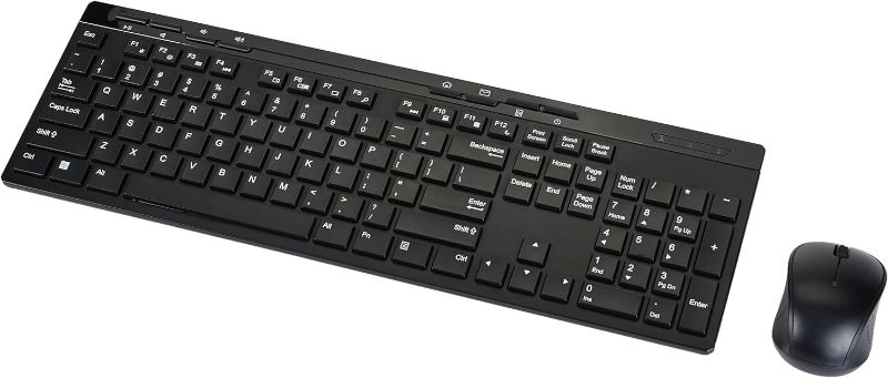 Photo 1 of Amazon Basics Full-Sized Wireless Keyboard & Mouse Combo, 2.4 GHz USB Receiver, QWERTY Layout, Black