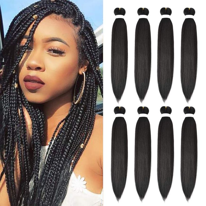 Photo 1 of 8 Pack Braiding Hair Pre Stretched - 26" 100G/Pack Premium Kanekalon Pre Stretched Braiding Hair Extensions, Professional Itch Free Hot Water Setting Perm Yaki Texture Prestretched Braiding Hair(1B)