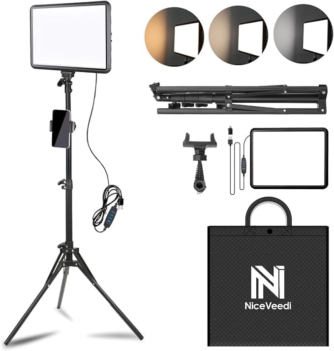 Photo 1 of 1-Pack LED Video Light Kit, NiceVeedi Photography Lighting Kit, 2800-6500K Dimmable Studio Light with Tripod Stand & Phone Holder, 73" Stream Light for Video Recording, Game Streaming, YouTube…