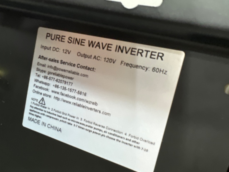 Photo 3 of *UNABLE TO TEST** WZRELB 3000watt Pure Sine Wave Inverter 12V DC to 120V AC 60HZ with LED Display Wireless Remote Controller Car Inverter Generator (RBP300012VCRT)