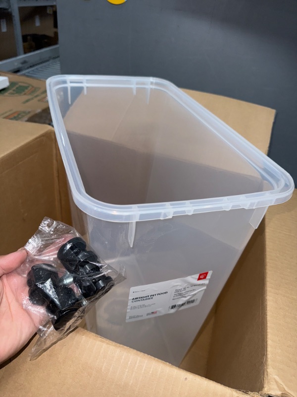 Photo 1 of *LIKE NEW//MISSING LID** IRIS USA WeatherPro Airtight Dog Food Storage Container, Up to 38 lbs, Attachable Wheels, For Dog Cat Bird and Other Pet Food Storage Bin, Keep Fresh, Translucent Body, Easy Mobility, Navy