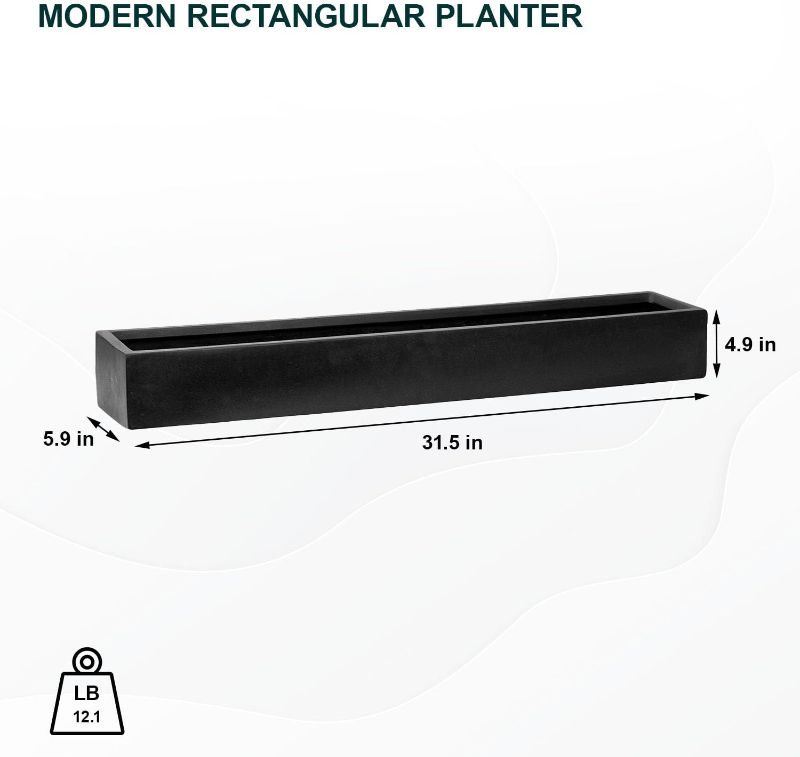 Photo 5 of (READ FULL POST) Pottery Pots Balcony Slim Low Extra Large Fiberstone Indoor Outdoor Modern Rectangle Planter, 31.5 Inch Long, Black