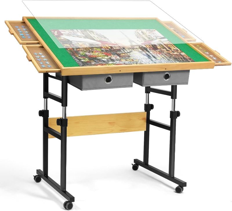 Photo 1 of * Missing Hardware* ALL4JIG 1500 Piece Adjustable Jigsaw Puzzle board for Adults, 35.4"x26.4" Multi-Functional Puzzle Board with 4+2 Drawers & Protective Cover, 45-Degree Any-Angle Tilt for Work, Exercise & Leisure