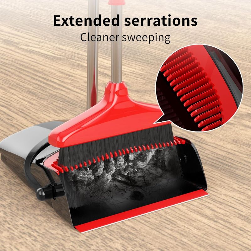 Photo 1 of 
Broom with Dustpan Combo Set 54" Long Handle Adjustable Length Stainless Steel Broomstick Standing Dust Pan and Broom Set for Office Home Kitchen Lobby Floor Cleaning (Red and Black)