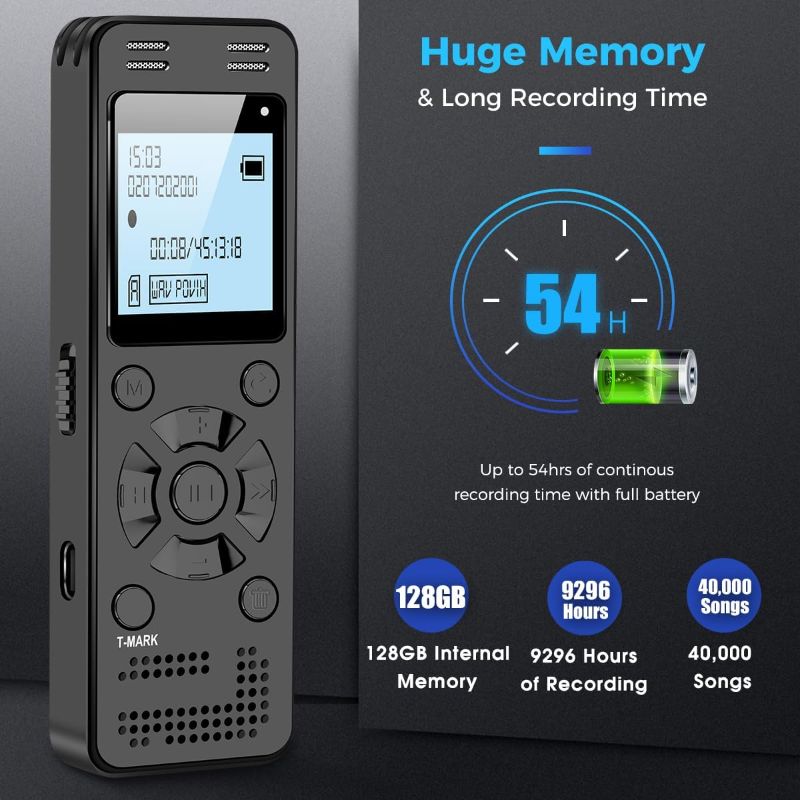 Photo 1 of 128GB Digital Voice Recorder for Lectures Meetings - EVIDA 9296 Hours Voice Activated Recording Device Audio Recorder with Playback,Password