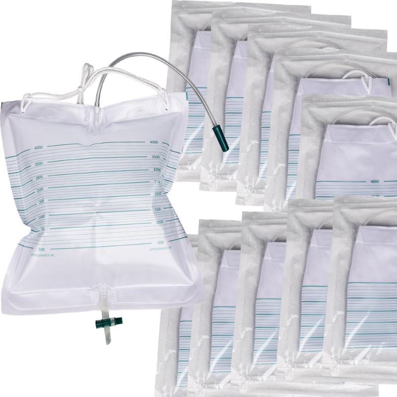 Photo 1 of 10 Packs Urinary Drainage Bags, Extra Large Volume 4000mL Drain Bags with Anti-Reflux, Urine Bag with Easy Drain Switch, Urinary Bags Universal Fit
