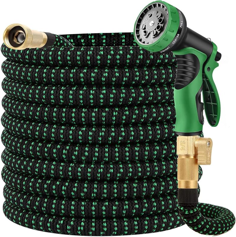 Photo 1 of 100FT Expandable Garden Hose,Expanding Water Hose with 10 Function Spray Nozzle, 3/4“ Solid Brass Connector, for flexible garden hose for Watering & Washing.