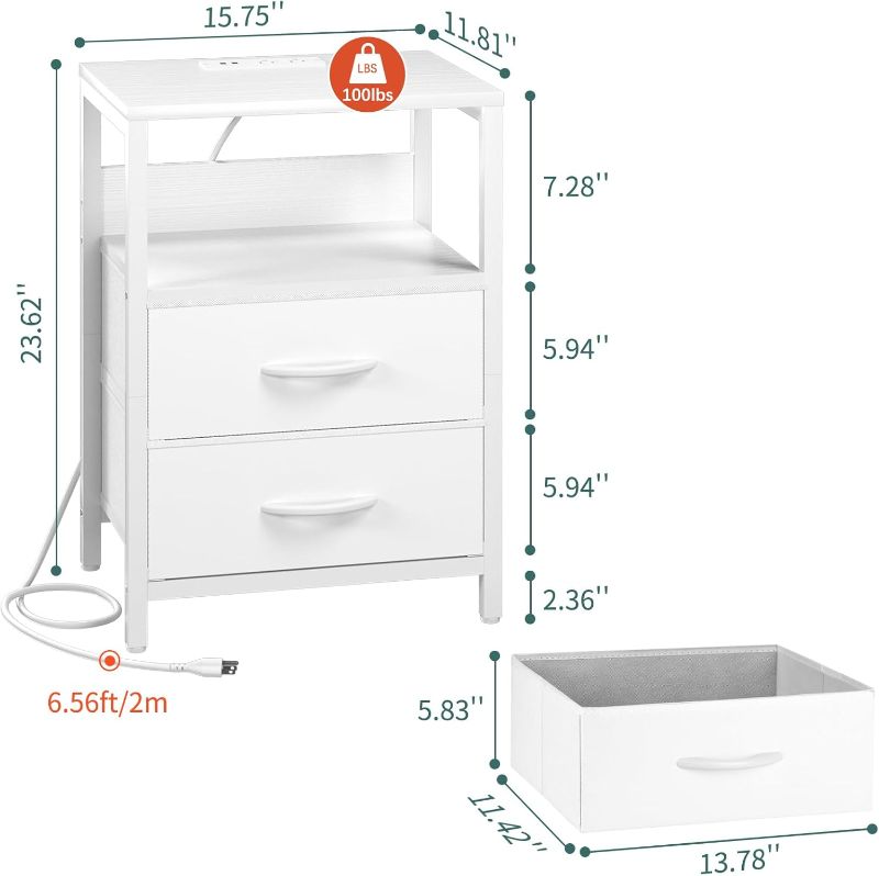 Photo 4 of (READ FULL POST) Yoobure Nightstand with Charging Station, LED Night Stand with Fabric Drawers and Storage Shelf for Bedroom, Nightstands Bedside Tables with USB Ports & Outlets, Small Night Stands, Bed Side Table
