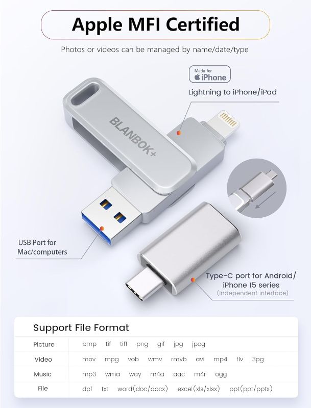 Photo 1 of (READ FULL POST) MFi Certified 120GB Flash Drive Thumb Drives USB Memory Stick High Speed Jump Drive, Portable Photo Stick External Storage iPhone Flash Drive for iPhone/iPad/Android/PC
