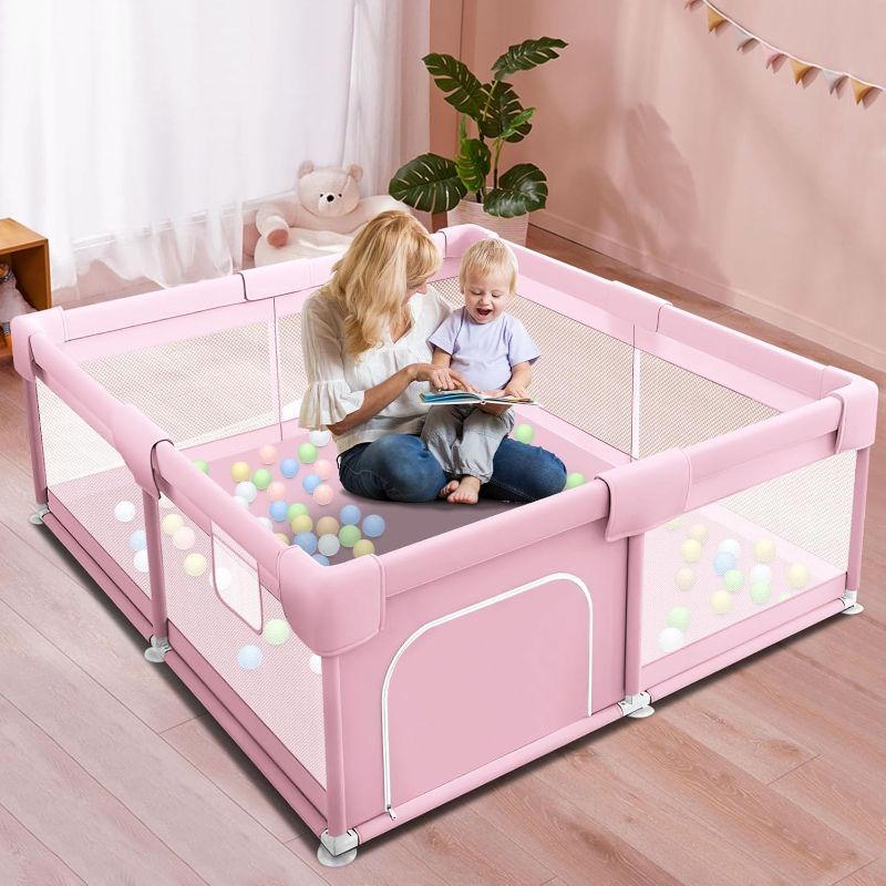 Photo 1 of ***HEAVILY USED AND DIRTY - INCOMPLETE - MISSING PARTS - UNABLE TO VERIFY FUNCTIONALITY***
Baby Playpen for Babies and Toddlers Baby Fence Baby Play Yards for Indoor & Outdoor with Breathable Mesh Anti-Fall (Pink