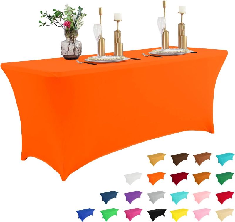 Photo 1 of 
IVAPUPU 6FT Table Cloth for Rectangular Fitted Events Stretch Orange Table Covers Washable Table Cover Spandex Tablecloth Table Protector for Party, Wedding...