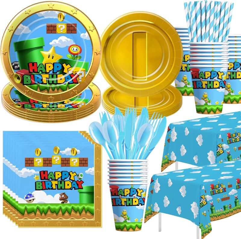 Photo 1 of 
Altkeyui Super Cartoon Brother Birthday Party Supplies Tableware - Super Theme Brothder Party Decorations, Paper Plate, Cup, Napkin, Tablecloth, Cutlery,...