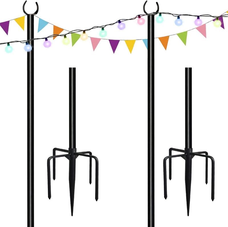 Photo 1 of 10ft String Light Poles for Soft Surfaces, Light Poles for Outdoor String Light, Perfect for Garden, Backyard, and Patio Lighting Stand for Parties, Wedding - Matte Black Finish - 2 Pack