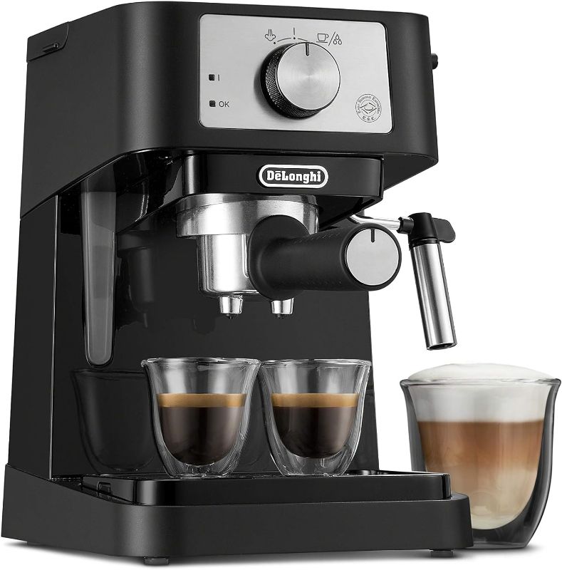 Photo 1 of **MISSING ITEMS** De'Longhi Stilosa Manual Espresso Machine, Latte & Cappuccino Maker, 15 Bar Pump Pressure + Milk Frother Steam Wand, Black / Stainless, EC260BK, 13.5 x 8.07 x 11.22 inches
