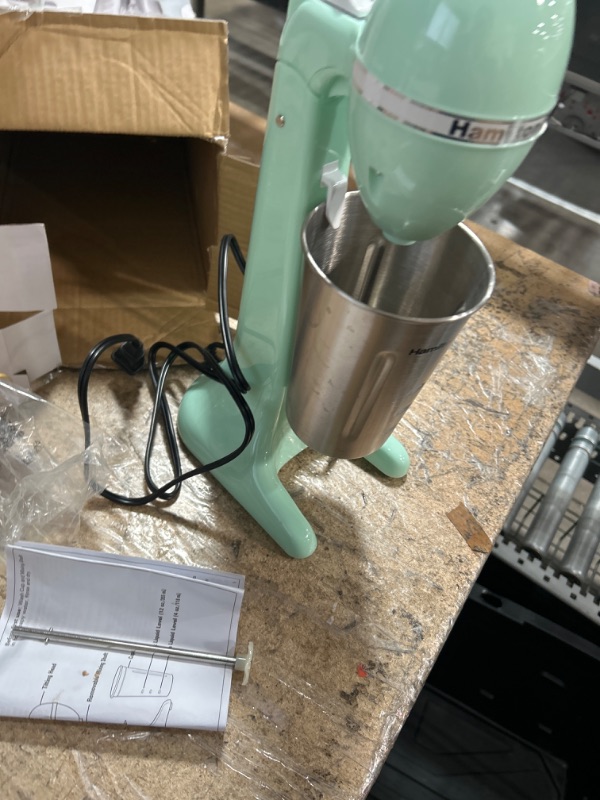 Photo 2 of *POWERS ON*
Hamilton Beach DrinkMaster Electric Drink Mixer, Retro Milkshake Maker & Milk Frother, 2 Speeds, Extra-Large 28 oz. Stainless Steel Cup, Mint