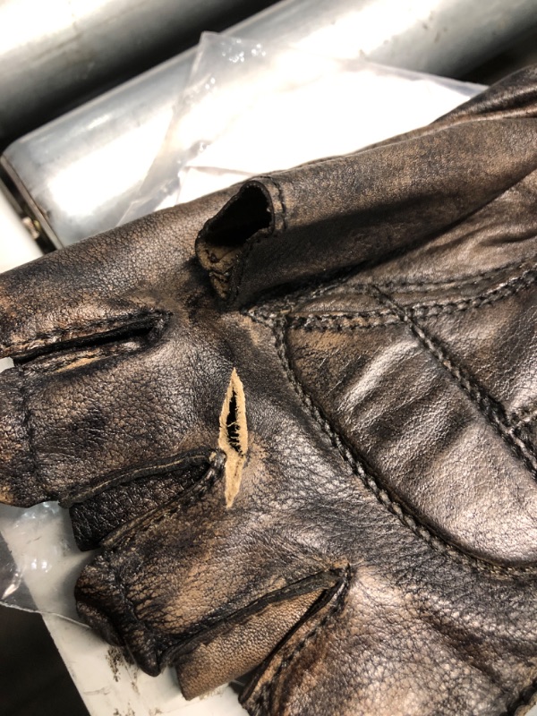 Photo 3 of **CUT IN ONE GLOVE** Milwaukee Leather MG7561 Men's Brown Leather Gel Padded Palm Fingerless Motorcycle Hand Gloves Made W/ ‘Naked Leather’ - 4X-Large