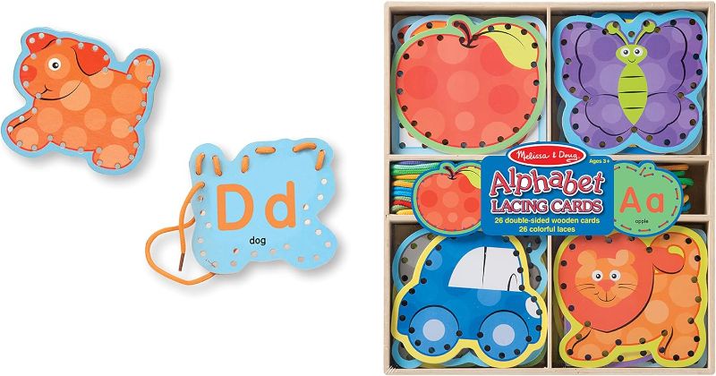 Photo 1 of 
Melissa & Doug Alphabet Wooden Lacing Cards With Double-Sided Panels and Matching Laces - Lacing Toys For Toddlers, Fine Motor Skills