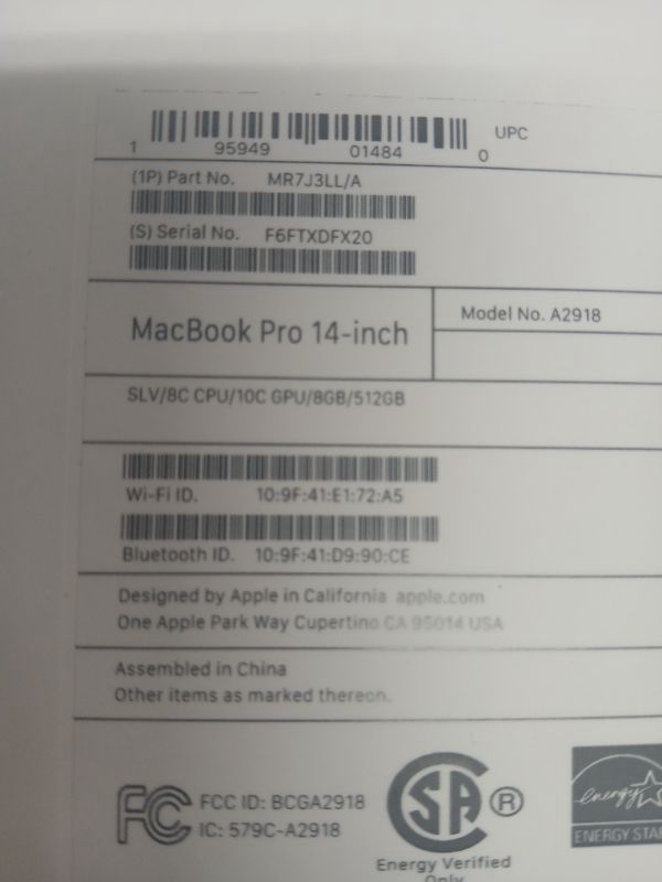 Photo 3 of Apple 2023 MacBook Pro Laptop M3 chip with 8?core CPU, 10?core GPU: Built for Apple Intelligence, 14.2-inch Liquid Retina XDR Display, 8GB Unified Memory, 512GB SSD Storage; Silver---------FACTORY SEALED ------SN--F6FTXDFX20---