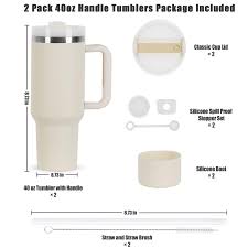 Photo 1 of 40 oz Tumbler with Handle and Straw Lid, Stainless Steel Double Wall Vacuum Insulated Travel Mug, Insulated Coffee Mug, with Silicone Spill Proof Stopper Set(Cream)