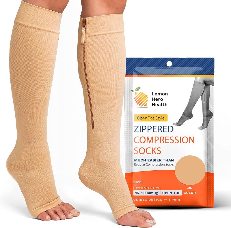 Photo 1 of 
Lemon Hero Zipper Compression Socks - 15-20 mmHg Open Toe Medical Compression Stockings for Women and Men - Improves Blood Circulation, Relieves Pain 