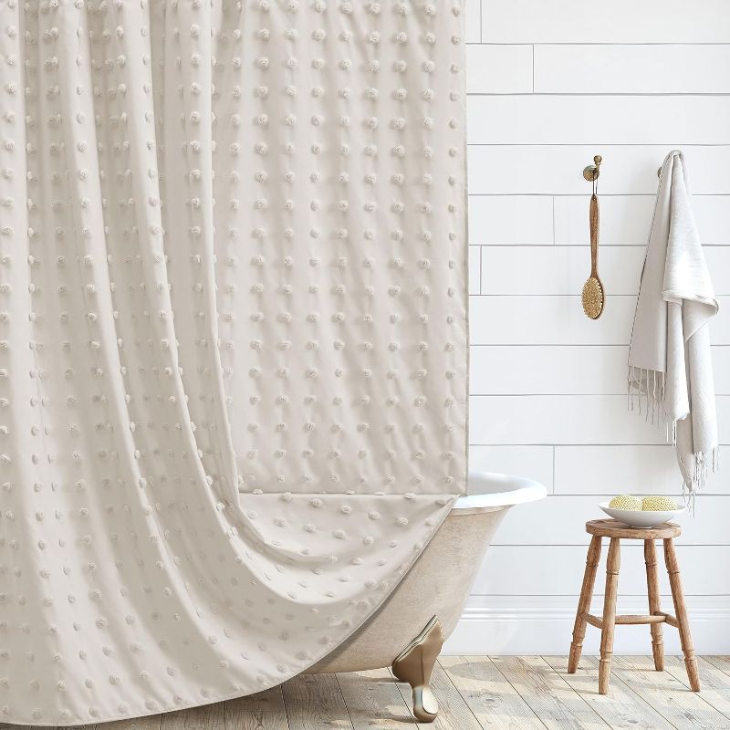 Photo 1 of 
Siiluminisoy Boho Farmhouse Beige Shower Curtain Woven Fabric Cute Shower Curtain, 72 x 72 Tufted Pleat Floral Puffs Textured Modern Farmhouse Minimalist