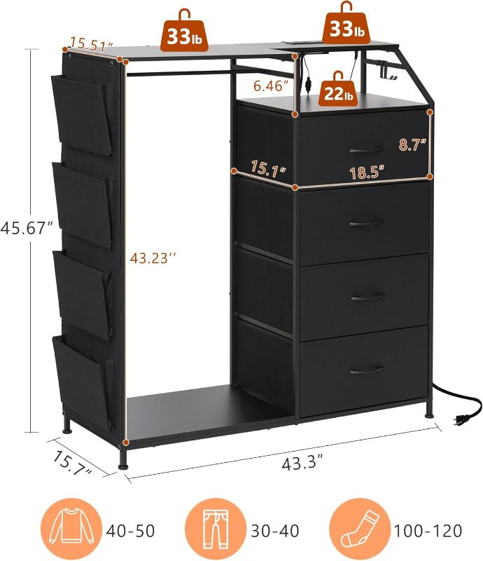 Photo 3 of (READ FULL POST) Nasonet Dresser with Charging Station & LED Lights, Dresser for Bedroom with 4 Drawers, Fabric Chest of Drawers with Clothes Rack, Storage Drawer for Bedroom, Kids Room, Living Room, Entryway, Black