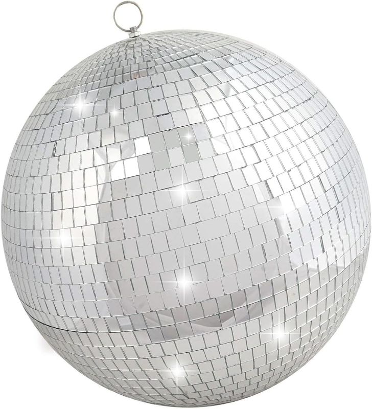 Photo 1 of 12" Mirror Disco Ball - Large Fun Silver Hanging Party Mirror Decor Ball - Big Hanging Ball Decor for Stage Bar Home Party Wedding Christmas Holiday Decoration
