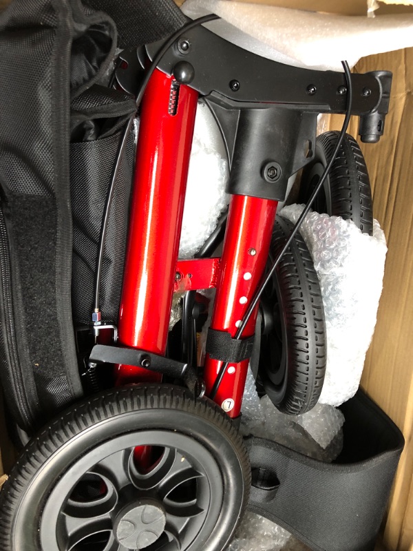 Photo 1 of ELENKER All-Terrain Rollator Walker with Seat, Outdoor Rolling Walker, 10” Non-Pneumatic Tire Wheels Compact Folding Design for Seniors, Red