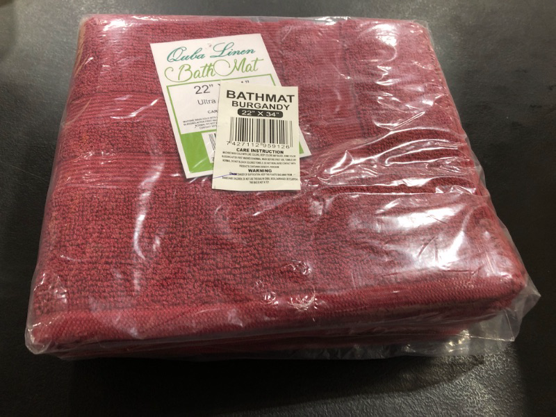 Photo 2 of ECO TOWELS Cotton Banded Bath Mats 2 Pack, [Not a Bathroom Rug], 22"x 34" (Burgundy)