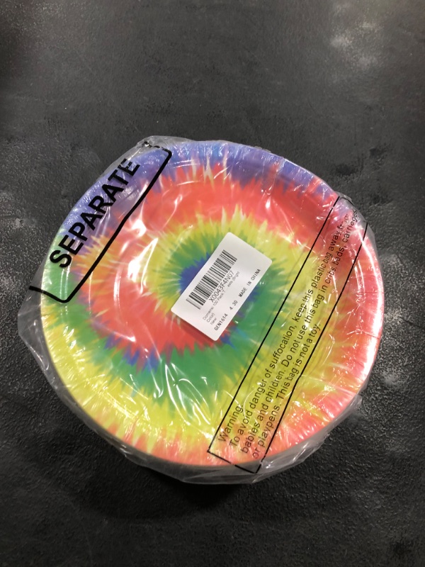 Photo 2 of Domensi 100 Pack Tie Dye Plates Set 7 in Disposable Tie Dye Party Dinnerware Supplies Tie Dye Birthday Party Decoration Tie Dye Paper Plates Supplies Favor, Serve 100 Guests (Bright Color)