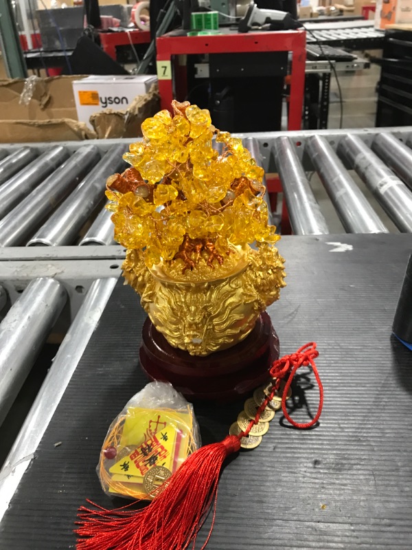 Photo 1 of Colorsheng Feng Shui Yellow Quartz Crystal Tree, Bonsai Style Money Trees Decoration for Luck and Wealth (Dragon pots)