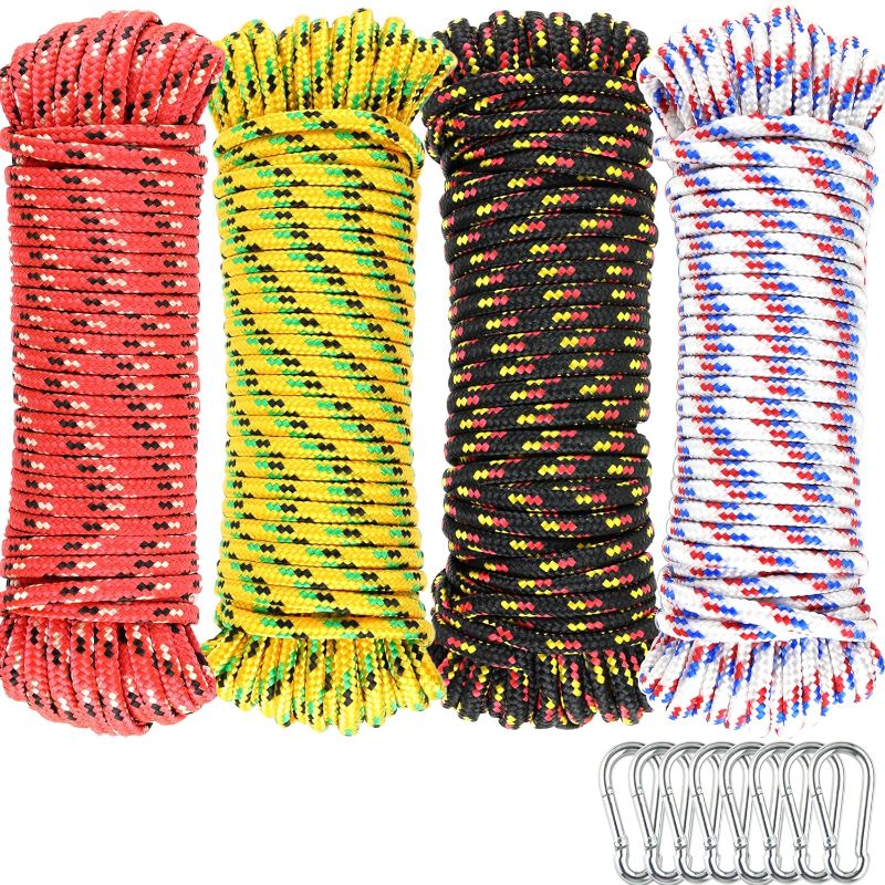 Photo 1 of Wellmax 4 Pack 3/16" x 50ft Diamond Braided Polypropylene Rope with UV Treatment and Weather Resistant, Assorted Multi-Color