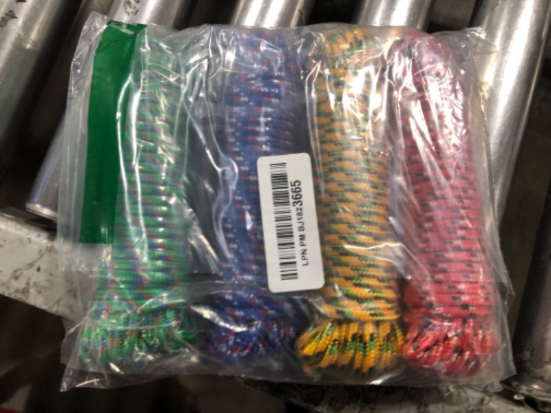 Photo 2 of Wellmax 4 Pack 3/16" x 50ft Diamond Braided Polypropylene Rope with UV Treatment and Weather Resistant, Assorted Multi-Color