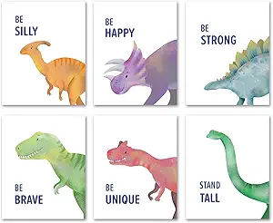 Photo 1 of YIMEHDAN Watercolor Dinosaur Wall Art Print- Inspirational Quote Animal Canvas Print -Woodland Poster for Playroom or Nursery Boy Room Decor-(Set of 6)-Unframed-8X10 inch
