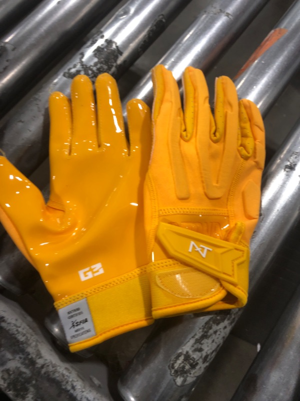 Photo 2 of Nxtrnd G3 Padded Football Gloves, Sticky Padded Receiver Gloves, Lineman Gloves (Yellow, Medium)