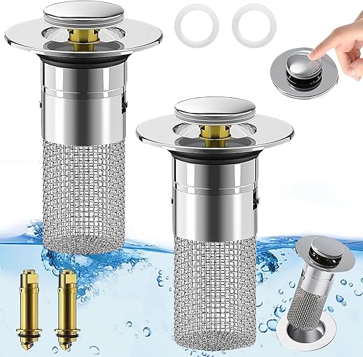 Photo 1 of (2PCS) Bathroom Sink Drain Strainer, Pop-up Sink Drain Strainer with Removable Stainless Steel Strainer Basket Hair Catcher, Bathroom Sink Strainer for Bathroom Sink Stopper Replacement 