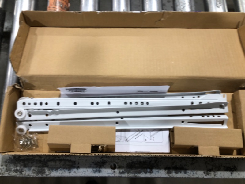 Photo 2 of 16" Bottom-Mount Drawer Slide Kit, Steel Tracks, 1.2 mm Thick, 1-Pair, White Powder Coat Finish